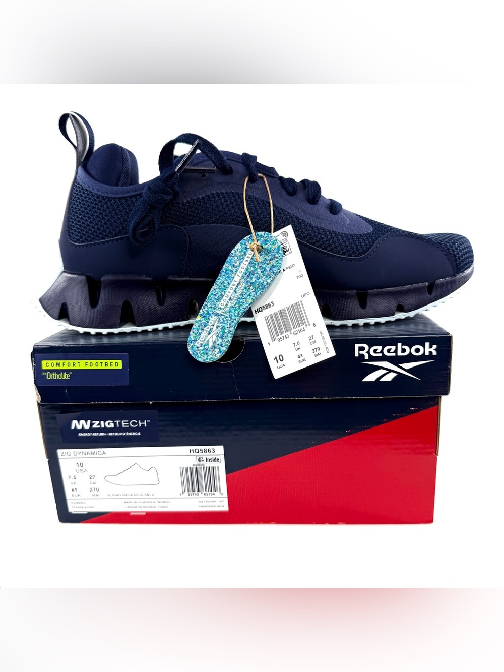 NIB Reebok ZIG DYNAMICA Women Size 10 Navy Blue Running Shoe Sneaker HQ5863